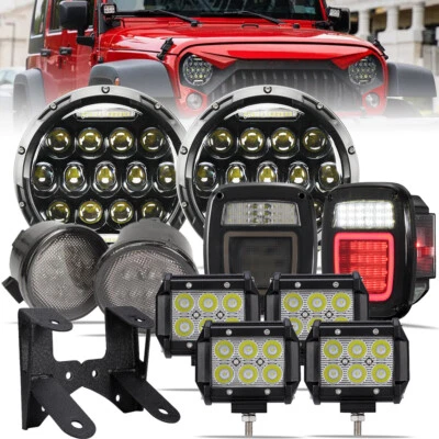 For 07-18 Jeep Wrangler JK Combo 7" Headlights Turn Signals Tail Lights Work Pod - Image 1 of 4