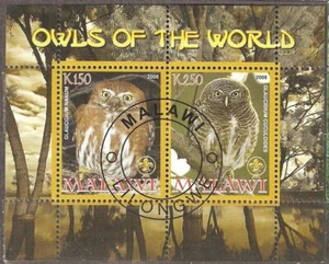 Malawi: 4 used (CTO) blocks of 2 stamps, Birds - Owls, 2008 - Picture 1 of 4