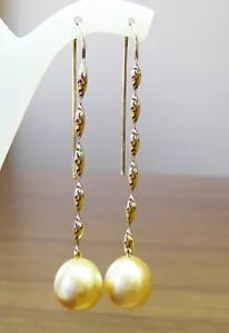 12.5mm!! SOUTH SEA GOLD PEARLS 100% UNTREATED +18ct SOLID Y GOLD EARRINGS +CERT - Picture 1 of 1