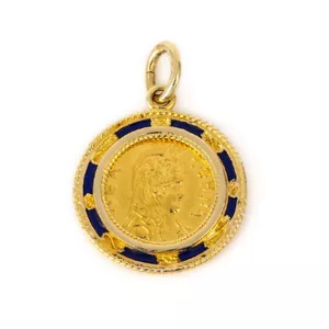 Athena Pendant - 14K Gold and Blue Enamel, Greek Goddess, Ancient Greek Jewelry - Picture 1 of 8