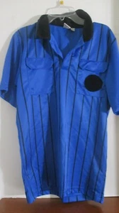 EPIC SOCCER~Blue w/ Black Stripes SOCCER REFEREE Short Sleeve SHIRT~Adult Small - Picture 1 of 3