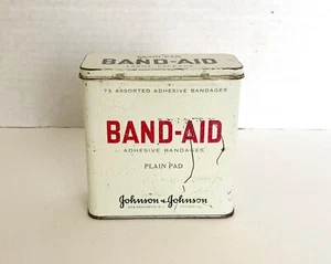 Vintage Band Aid Tin Box Empty Johnson Johnson Adhesive Bandages Plain Pad - Picture 1 of 8