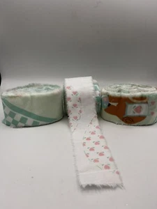 3 Vintage Fabric Roll Binding Quilting Crafting BABY Print Hearts PASTEL - Picture 1 of 4