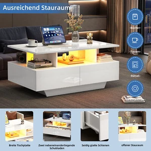 Hochglan-LED-Couchtisch Kaffeetisch Wohnzimmertisch Sofatisch Beistelltisch Weiß - Bild 1 von 22