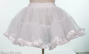 Crinoline Petticoat Slip 2 Layer Soft White Tulle W/ Pleated Satin Trim Slip OS - Picture 1 of 3