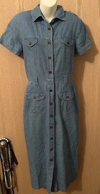 Vestido de mezclilla vintage Robbie Bee para mujer talla 12 100 % algodón con botones Foto 1 de 4