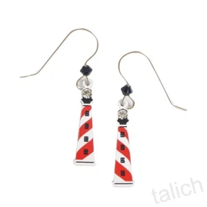 Sienna Sky Earrings Lighthouse in Red & White with Rhinestone Lightweight Unique - Picture 1 of 4