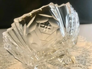 Very Small Clear Etched and Cut Glass Dish with Floral Pattern and Tripod Base - Picture 1 of 8