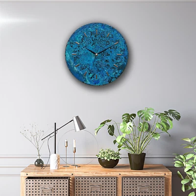 Reloj de Pared Pátina Azul Cobre, Hecho a Mano Decoración de Pared de Granja Único Foto 1 de 4