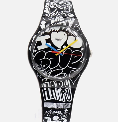 LIMITED EDITION Swatch Originals LOVE WALL Graffiti 41mm Watch SUOB125 - Image 1 of 4