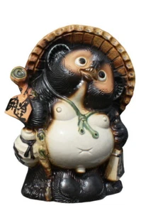 Tanuki Shigaraki yaki ware Japanese Chinese Racoon DogGood luck Tannuki 10in - Bild 1 von 1