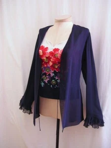 NWT $385 size 6 VINTAGE CARLISLE SHEER NAVY BLUE SILK TIE-FRONT BLOUSE JACKET - Picture 1 of 7