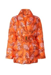 Rachel Antonoff Mid-Length Toni Puffer Coat in Orange Roosters Print F21, Small - Picture 1 of 7