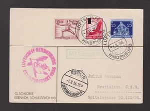 Karte DR Mi.530, 614, 620 mit Luftschiff LZ129 zur Olympiafahrt 1936 gelaufen - Bild 1 von 1