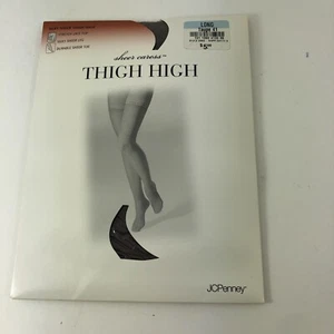 JC Penny Sheer Caress Lace Top Silky Thigh High Stockings  Long Taupe 41 VTG - Picture 1 of 12