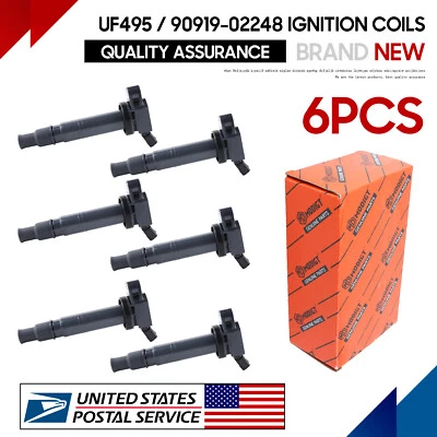 6PCS 90919-02248 Ignition Coils For Toyota Tacoma 2005-2012 4.0L 2.7L UF495 OEM - Image 1 of 4