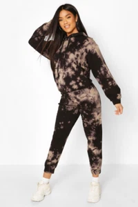 Boohoo Black and Grey Tie Dye Cotton Blend Joggers 16 Goth Grunge Plus - Picture 1 of 6