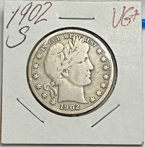 1902-S Barber Half Dollar - VG Almost F. Lightly Cleaned (Wiped) Cover