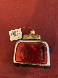 TOSTAPANE ROSSO IN VETRO SOFFIATO ~ COLAZIONE ~ CIBO ~ ORNAMENTO NATALIZIO FOODIE ~ NUOVO CON ETICHETTE - Foto 1 di 4