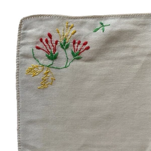 Handkerchief White Hankie Floral Flowers Embroidered 10x9.5” - Picture 1 of 4