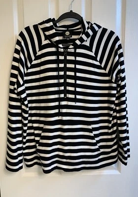 Jones New York Sport L/S Pullover Hoodie - Size XL - Black/White Stripes - VGC - Image 1 of 4