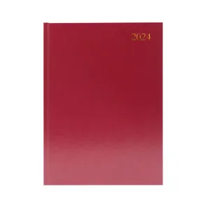 2024 A4 2 Days Per Page Burgundy Desk Diary - Picture 1 of 2
