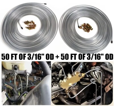 2x Zinc Steel Brake Line Tubing Kit 3/16"OD 50Ft Roll Coil All Size Fittings USA - Image 1 of 4