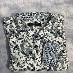 Y2K Coogi Luxe Australia Long Sleeve Button Up Flip Cuff 4XL Blue White Paisley - Picture 1 of 9