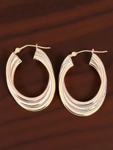 NACHLASS MASSIVE 14K ROSE & GELBGOLD STERLINGSILBER 1" CREOLEN #8062 - Bild 1 von 4