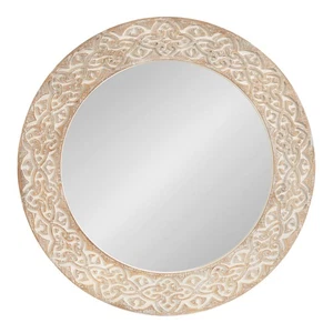 Kate and Laurel Engrahm Rustic Engraved Wooden Round Mirror, 26 Inch Diameter. - Picture 1 of 8