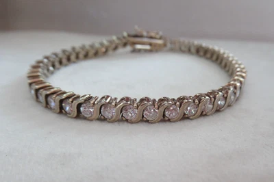 Теннисный браслет DBJ из чистого серебра с позолотой фианит - 7 дюймов - Изображение 1 из 4