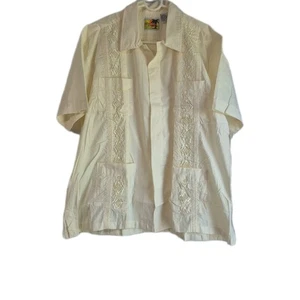 Guayabera By Haband Mens Shirt Button Up Short Sleeve Yellow Embroidery - Picture 1 of 8