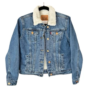 Levi Strauss & Co Teens XL 13-15 Jahre Jeansjacke Sherpa gefüttert Cropped - Bild 1 von 8