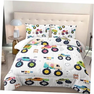 Kids Comforter Set for Boys,3 Pieces Bedding Twin Cartoon Monster Car - Image 1 of 4