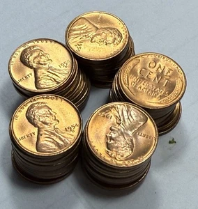 Centavo Lincoln Wheat 1954-D 1 c rollo BU 50x monedas rojas sin circular Denver - Imagen 1 de 1