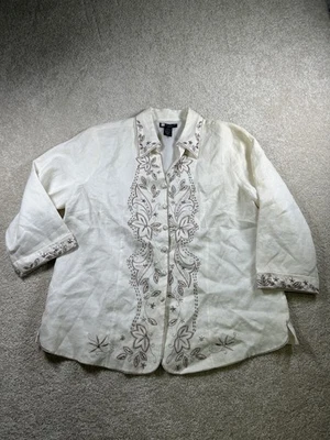 Carole Little Jacket женщин 1 X белый льняной вышитый бисером длинным рукавом нарядный - Изображение 1 из 4