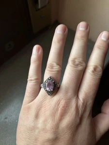 Anello in argento 925 brunito con ametista rosa naturale - Foto 1 di 2