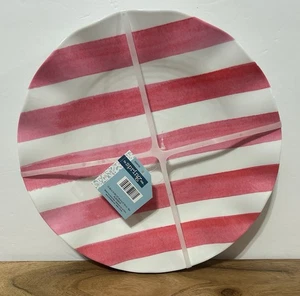 Hobby Lobby Set Of 4 Melamine Dinner Plates Pink Stripe Scallop Edge 10.8” NEW - Picture 1 of 4