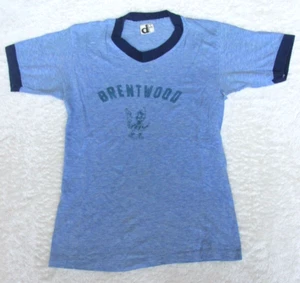 Vtg T Shirt Single Stitch Brentwood Blue Ringer Youth Torch Mascot - Picture 1 of 9
