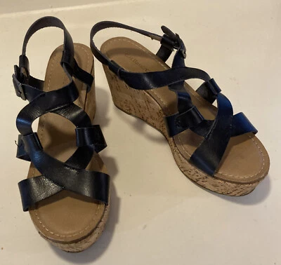 Sonoma Women’s Size 6M Rorey Brown Faux Leather Wood Buckle Wedge Heels Sandal - Image 1 of 4