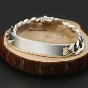 Pure S925 Sterling Silver Chain 12mm Heavy Curb ID Link Bracelet 64-65g 7.9inch - Picture 1 of 7