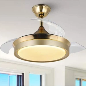 Oaks Aura 36" LED Indoor Modern Gold Invisible Retractable Ceiling Fan w Light - Picture 1 of 6