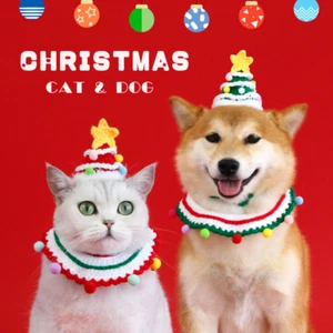 Cat And Dog Christmas Dress Up Set Wool Knit Scarf Hat Headdress Accessories - Picture 1 of 12