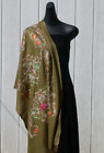 Foulards brodés floraux vert olive hijab paillettes 26x70 châle épaule enveloppe
