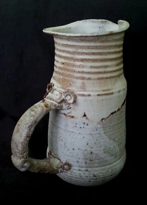 Vintage studio pottery stoneware gray jug, artist signed 9.5 inches - Picture 1 of 8