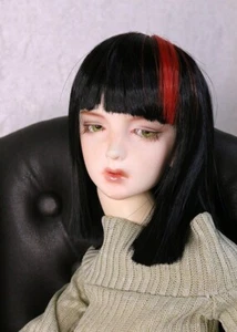 Peluca muñeca 1/4 7-8" BJD MSD Sd corto negro y rojo pelo liso con flequillo JR-186 - Imagen 1 de 4