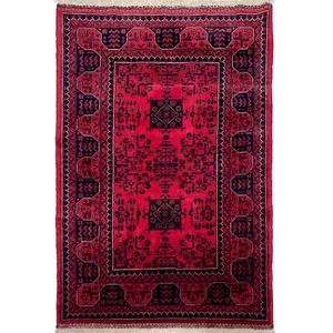 Alfombra de lana afgana Khal Mohammadi hecha a mano (3'3" x 4'9") Borgoña - Imagen 1 de 9