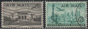 USA 1947 SC# C34 - C35 - Air Mail - Two different stamps - Used - Lot # A4 - Picture 1 of 2