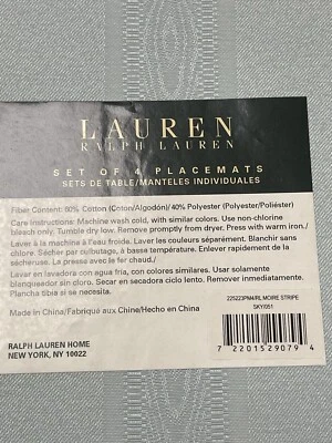 RALPH LAUREN Set of 4 Cotton Blend 14 x 19" Moire Stripe Placemats NEW - Image 1 of 2