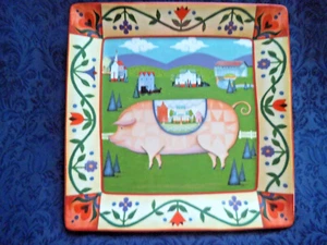 JIM SHORE BARNYARD 13”  PIG SQUARE SERVING PLATTER CERTIFIED INTERNATIONAL ~ EUC - Picture 1 of 7